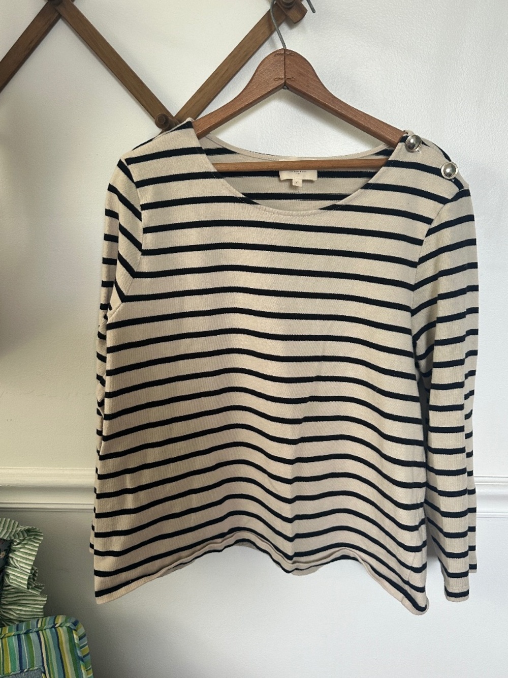 Sézane Colette Marinière Ecru Navy Striped Top XL